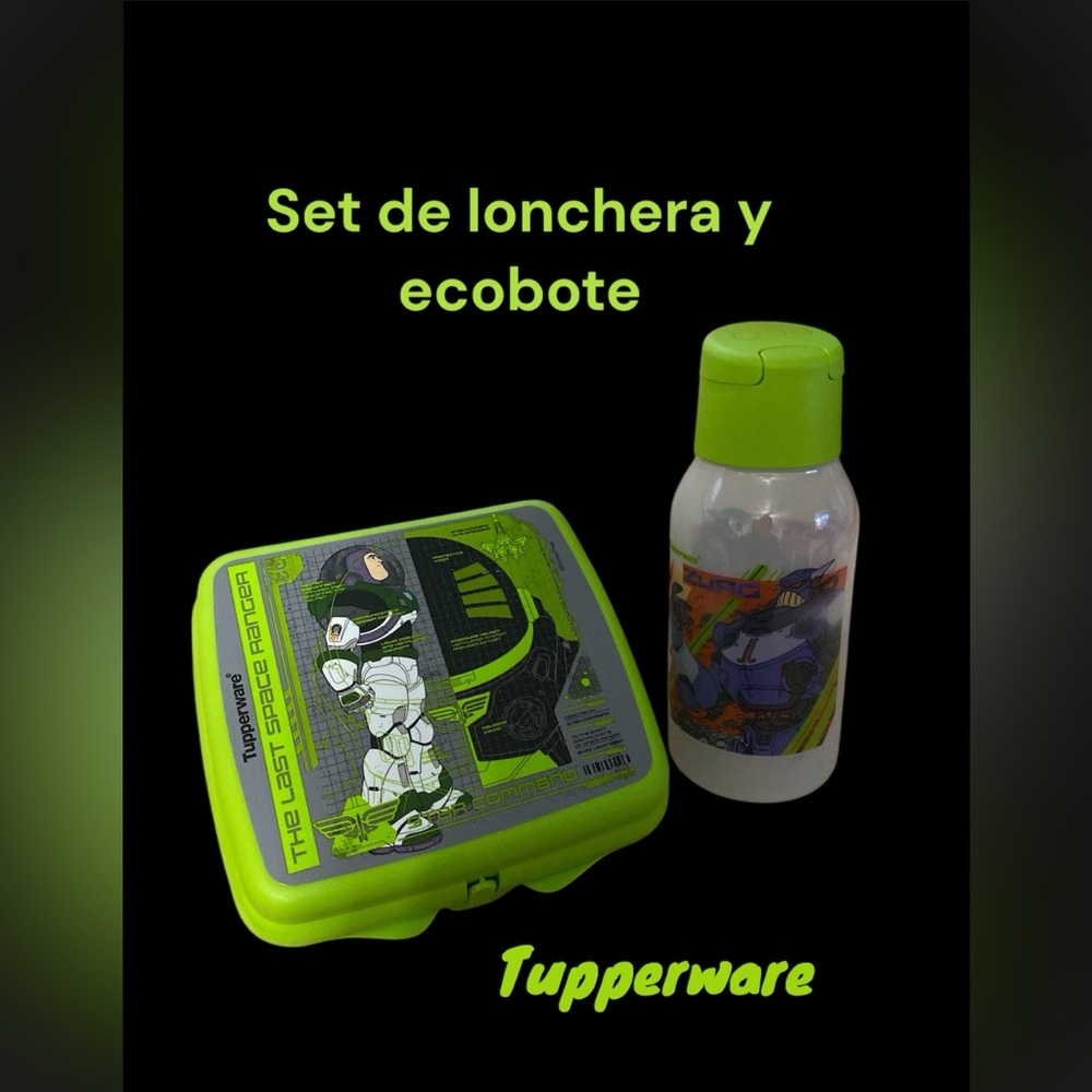 Tupperware Neon Green Lunchbox and Bottle Set